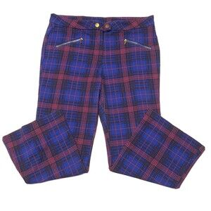 Womens Time and Tru Ponte Capri Pants Blue Plaid Size 14 ( No Pockets ) 34x24